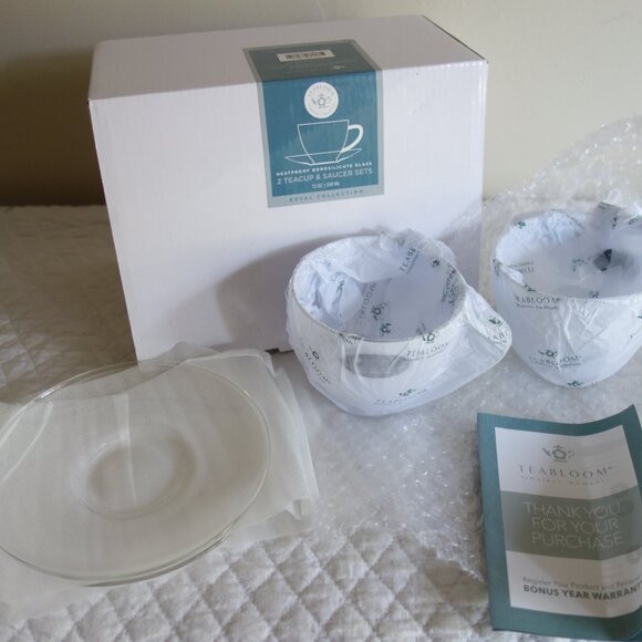 NIB – TEABLOOM Royal Collection 12oz 2 Clear Teacup & Saucer Sets - Picture 2 of 6